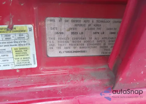 2010 Chevrolet Aveo Lt из США, поврежденный, VIN KL1TG5DE2AB045661